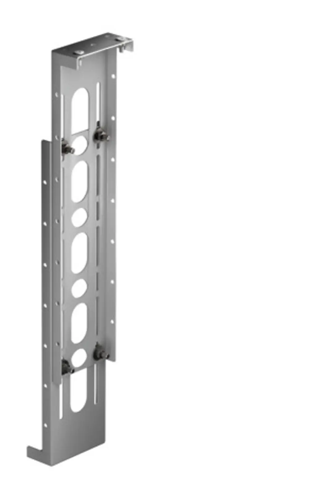 Montagewinkel aus Metall mit mehreren Löchern zur Befestigung. Zu sehen sind auch zwei einstellbare Halterungen. Produkt von AXOR, geeignet für diverse Montageszenarien.